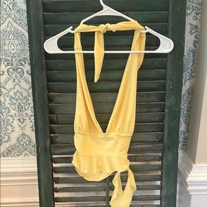 Yellow Sleeveless Tie-Back Top